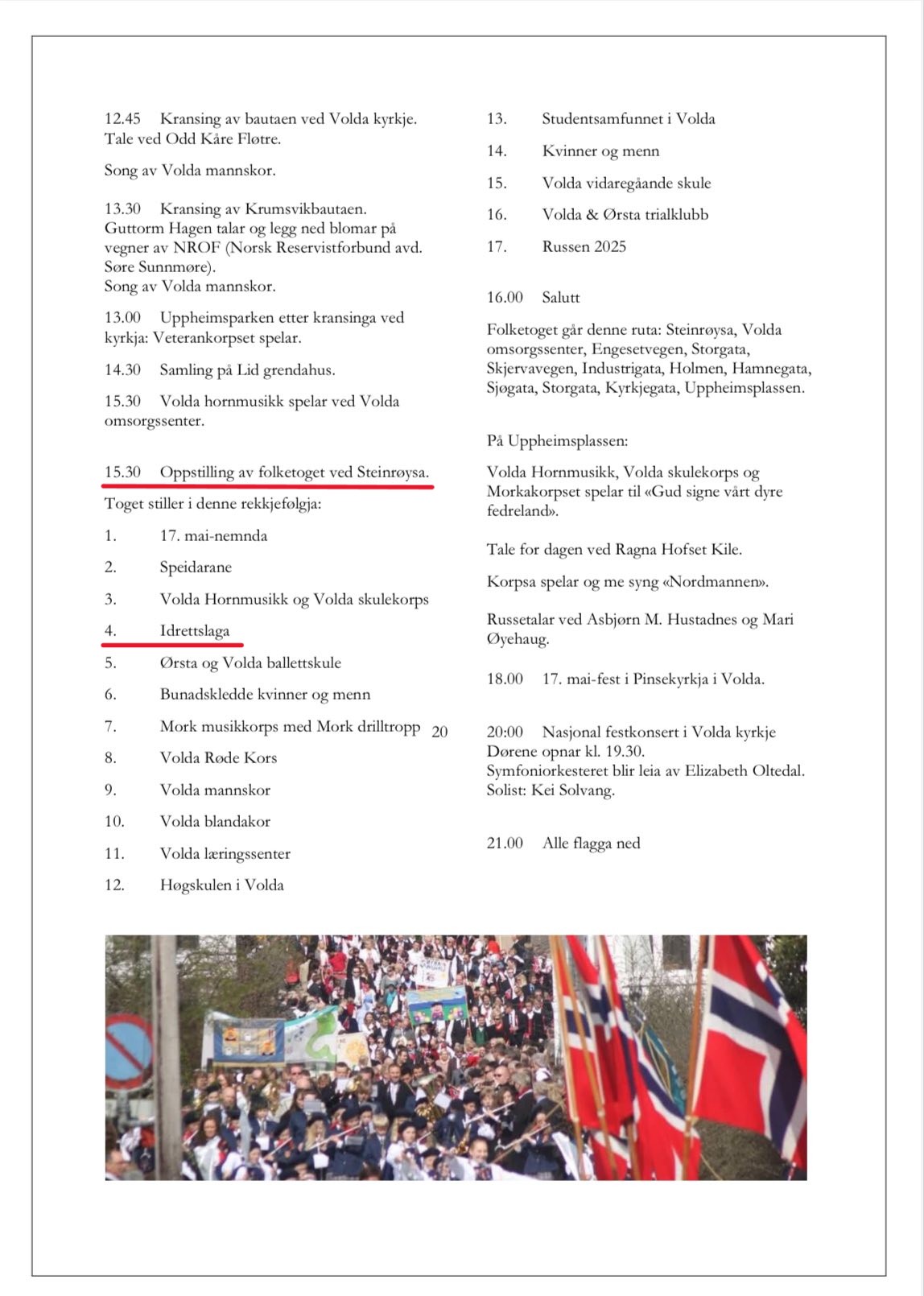 Volda - Program 17. mai 2025 